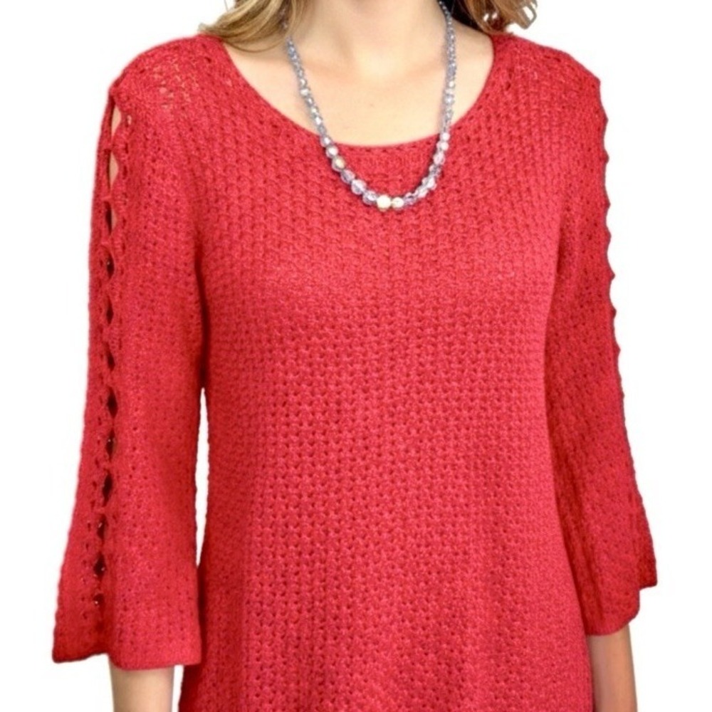 Chico's Stitches Pullover Sweater 3/4sleeve Punch Spring/Summer Sz 3 NWT